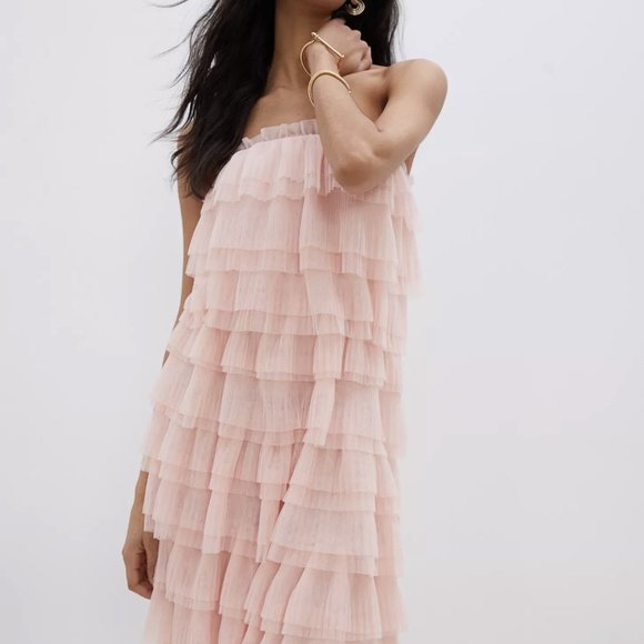 Anthropologie NWT Eva Franco Victoire Tiered Tulle Mini Dress Pink Party Sz 8 - Picture 1 of 13